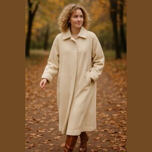 80s OS INTERNATIONAL CREAM WIDE WHALE CORDUROY LONG MIDI TRENCH COAT SZ 16